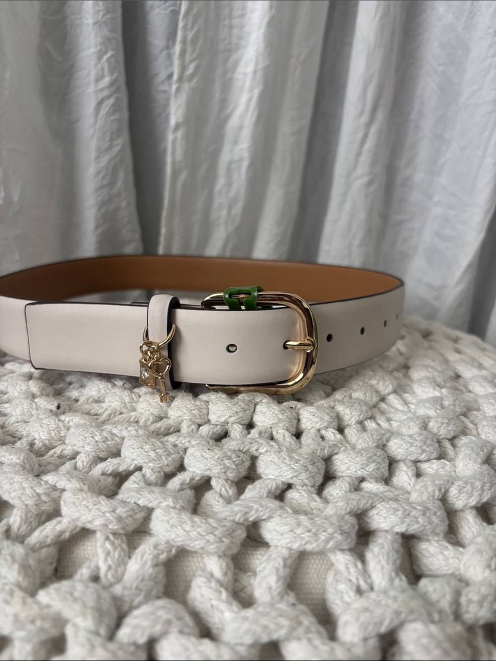 kate spade pale leather belt with gold buckle